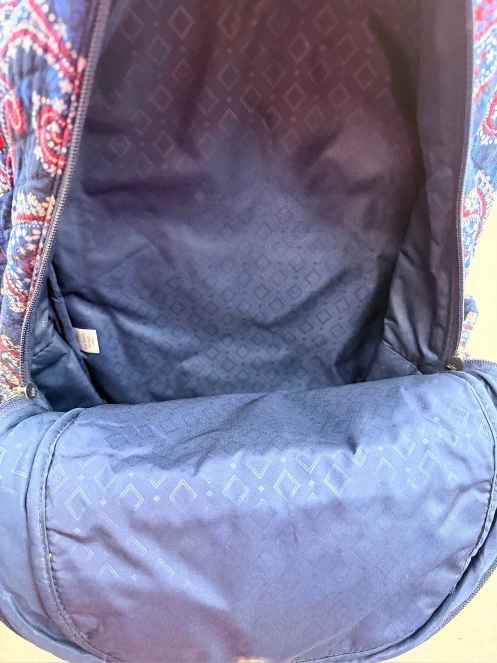 Vera Bradley Navy Paisley Quilted  Backpack with Red Stars
